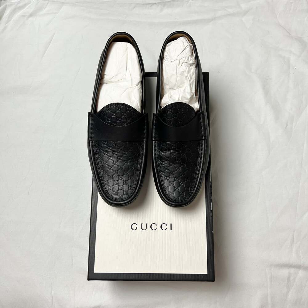 gucci black microguccissima embossed leather drivers loafers moccasins shoes